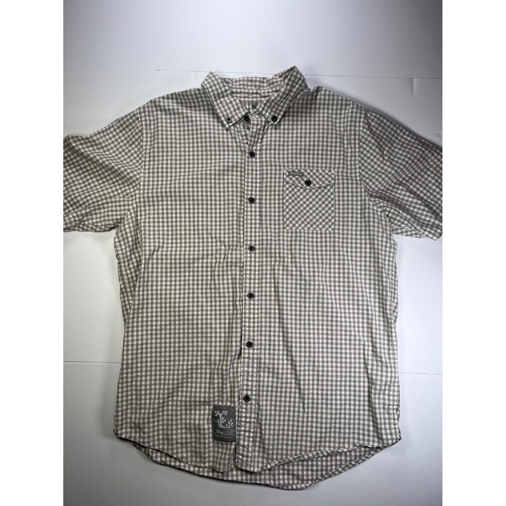 LRG Mens XL Grey Gingham Plaid Short Sleeve Button Down Shirt Streetwear 0240